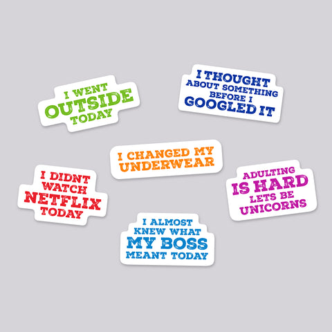 Adulting Die Cut Funny Stickers 6 Pack