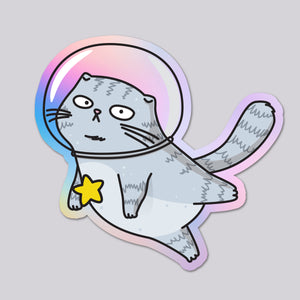 Cosmic Cat vinyl die cut holographic sticker