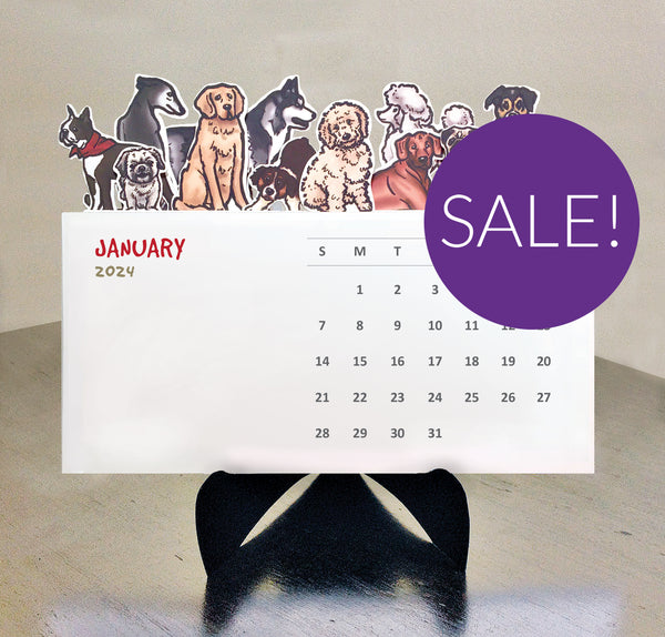 HALF PRICE SALE! Dogs Die Cut 2024 Desk Calendar