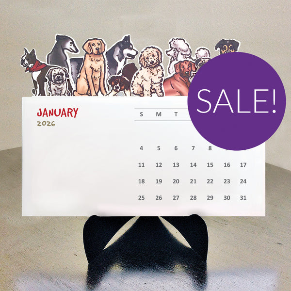 HALF PRICE SALE! Dogs Die Cut 2026 Desk Calendar