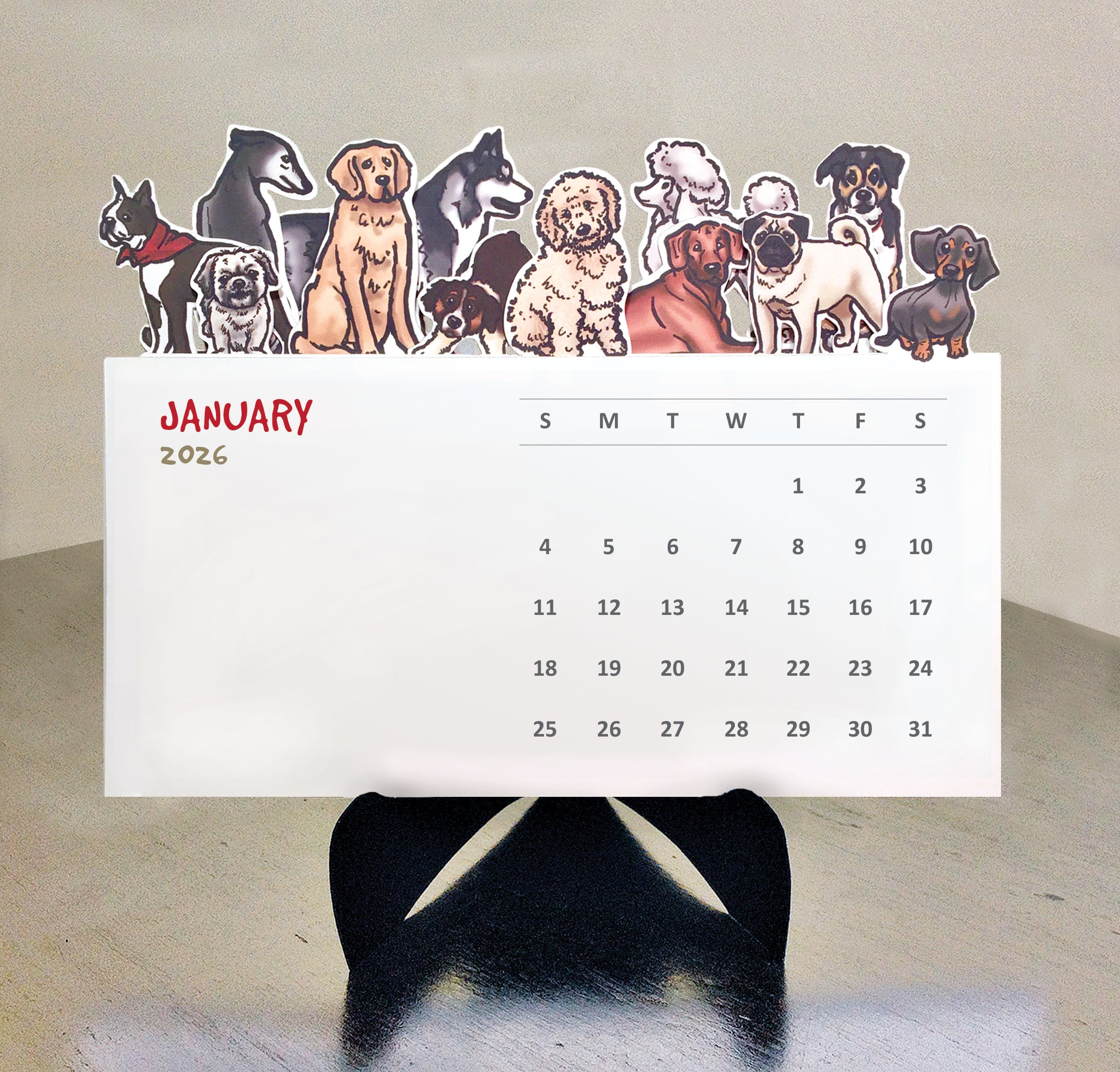 Dogs Die Cut 2026 Desk Calendar