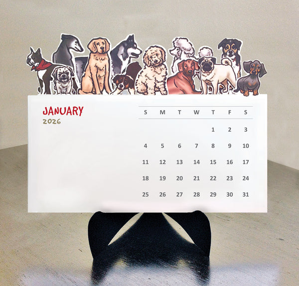 Dogs Die Cut 2026 Desk Calendar