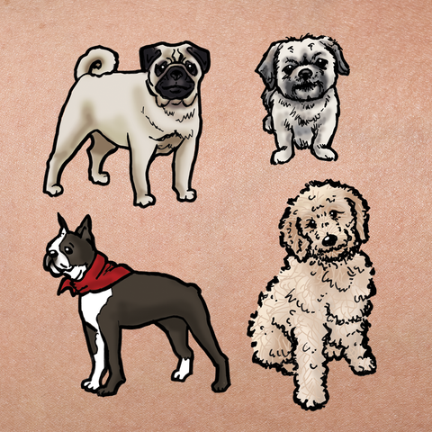 Dog illustrations temporary tattoos