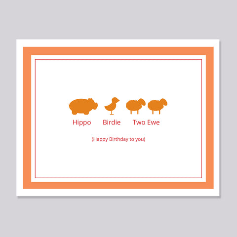 Hippo, bird, ewe Birthday Card