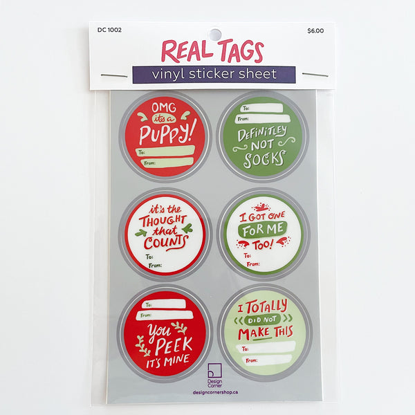 Funny Real Tags gift tags vinyl sticker sheet - RED SET