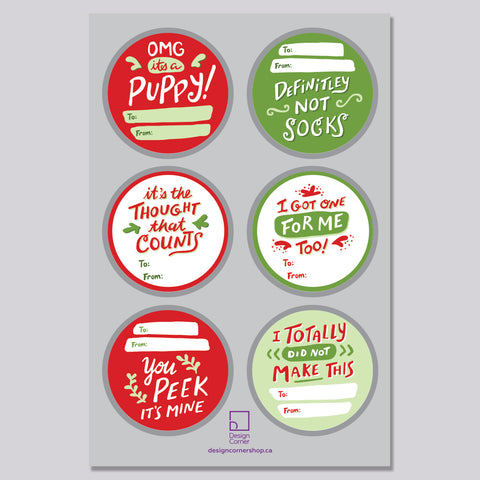 Funny Real Tags gift tags vinyl sticker sheet - RED SET
