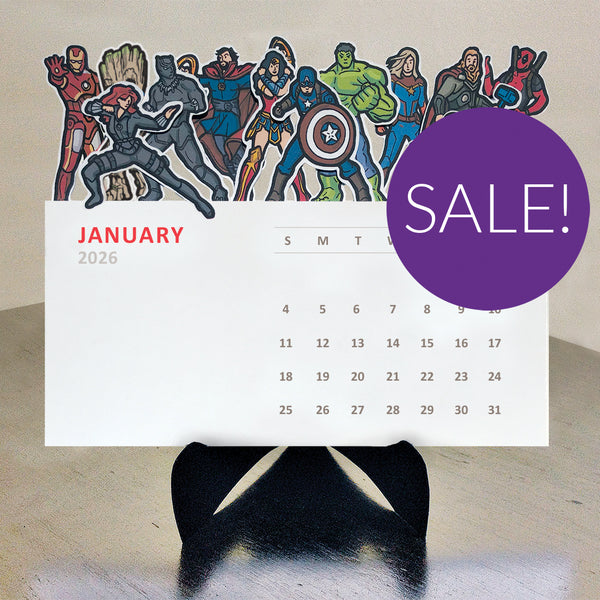 HALF PRICE SALE! Superhero Die Cut 2026 Desk Calendar