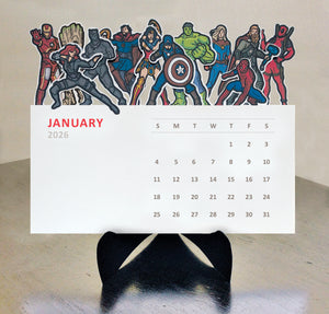 Superhero Die Cut 2026 Desk Calendar