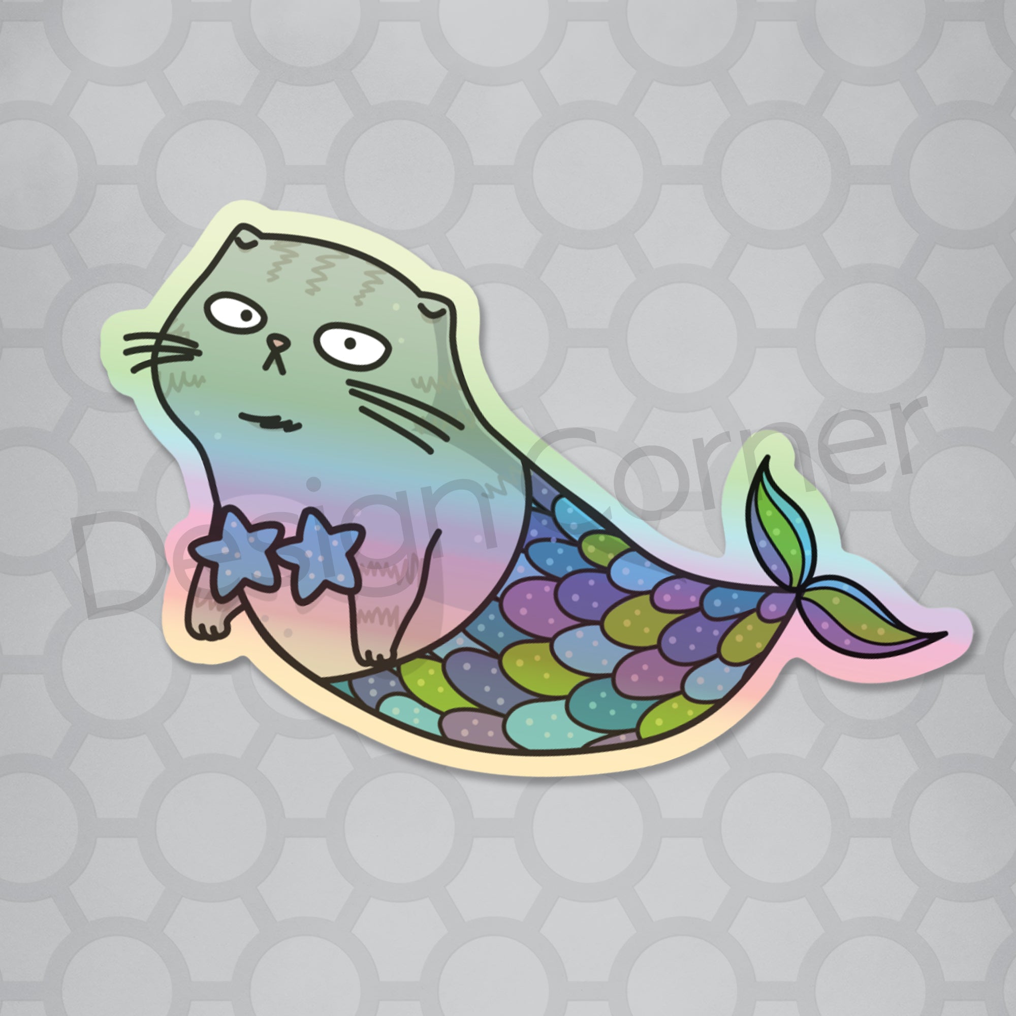 Mermaid Cat vinyl die cut holographic sticker