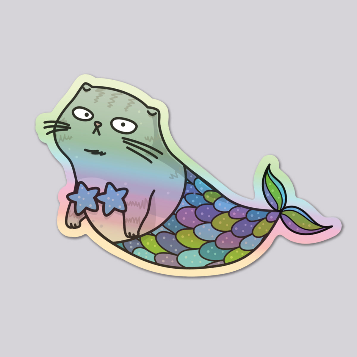 Mermaid Cat vinyl die cut holographic sticker