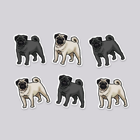 Pugs Die Cut Sticker 6 Pack