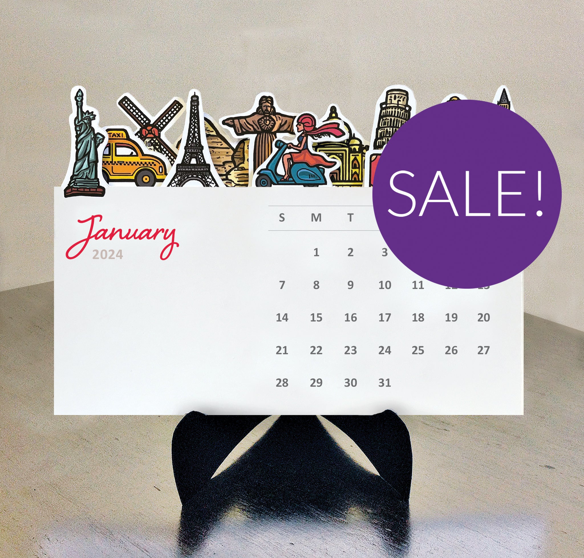 HALF PRICE SALE! Travel Die Cut 2024 Desk Calendar