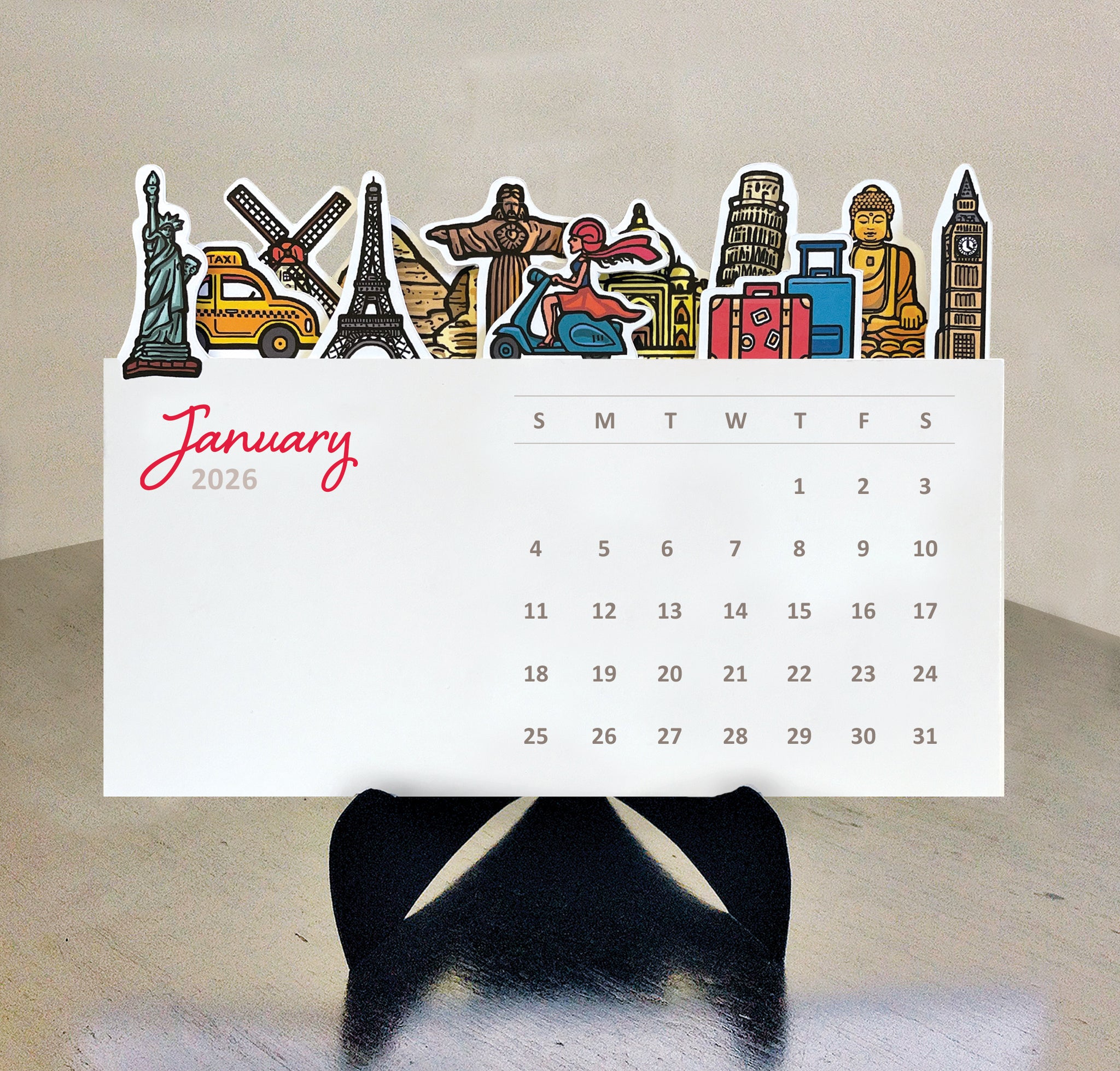 Travel Die Cut 2026 Desk Calendar
