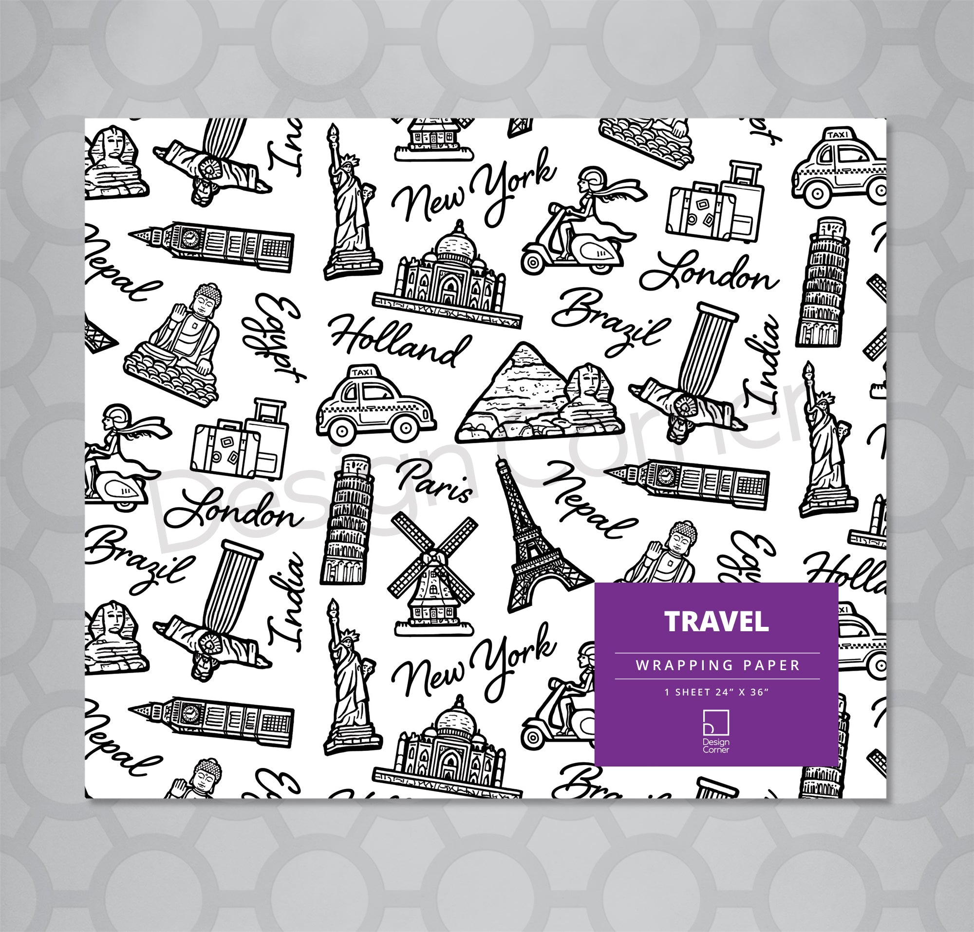 Travel themed illustrated wrap 24"x36" Sheet