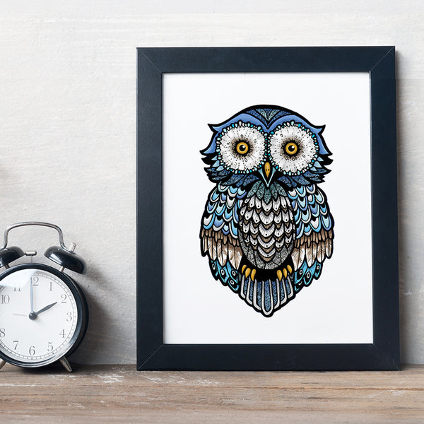 Owl illustrated vinyl die cut holographic sticker