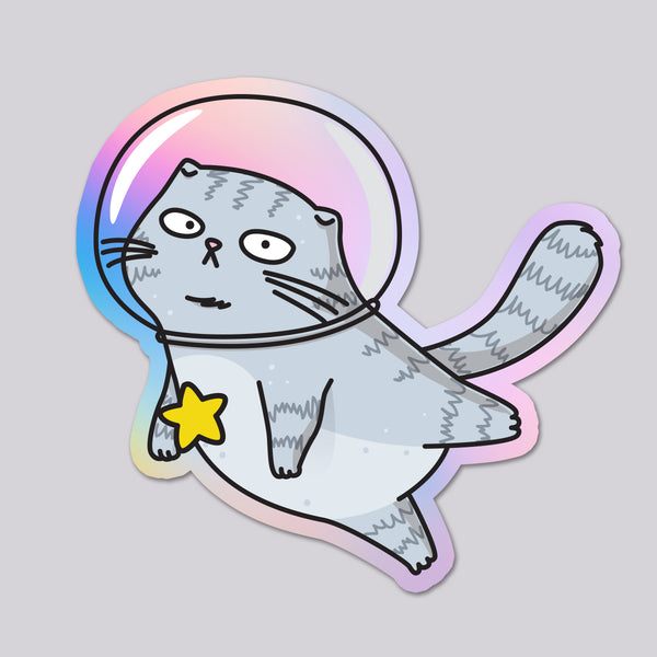 Mermaid Cat vinyl die cut illustrated holographic sticker