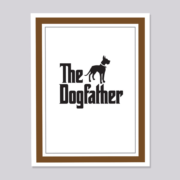 Greeting card with dog silhouette illustration and text 'The Dogfather'