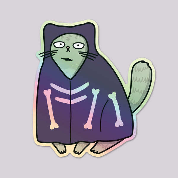 Mermaid Cat vinyl die cut illustrated holographic sticker