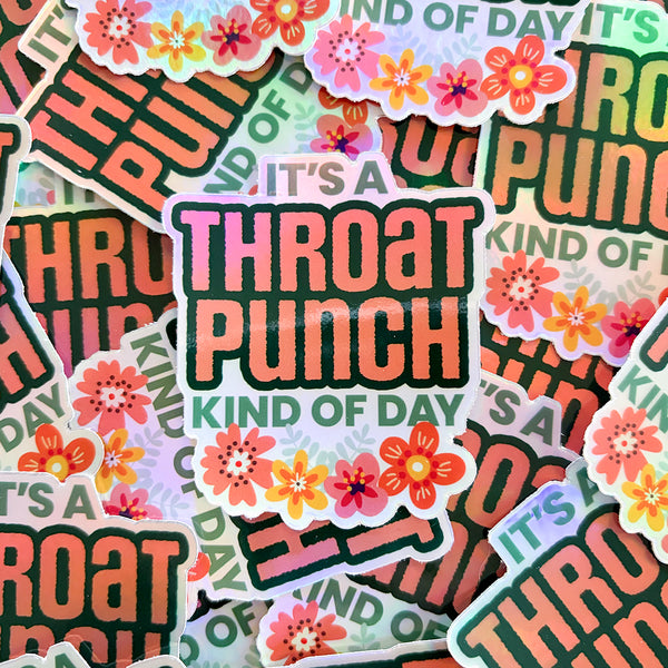 Throat Punch funny vinyl die cut holographic sticker