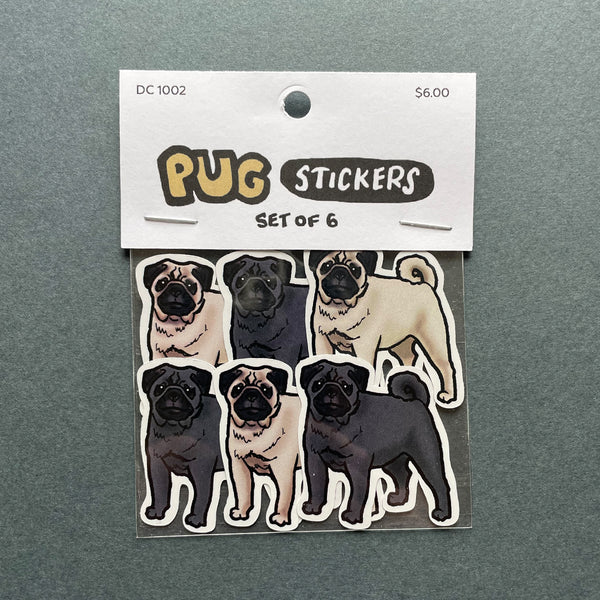 Pugs Illustrated Die Cut Sticker 6 Pack