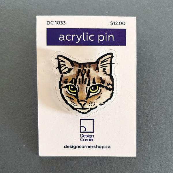Striped Tabby Cat Illustrated Acrylic Tack Pin