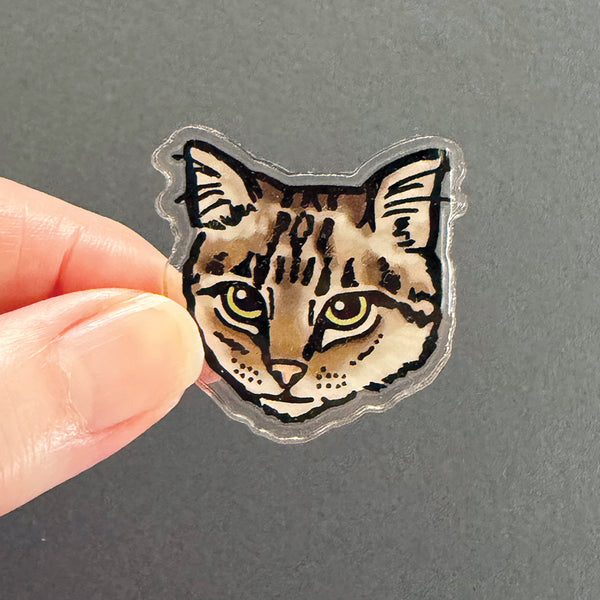 Striped Tabby Cat Illustrated Acrylic Tack Pin