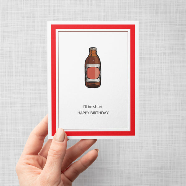 Stubby Beer Bottle Illustrated Nostalgia Birthday Card