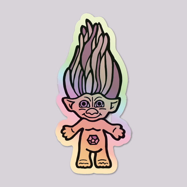 troll doll illustrated nostalgic vinyl die cut holographic sticker
