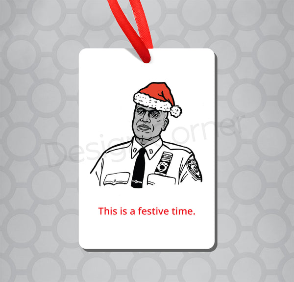 Illustration of Brooklyn Nine Nine Captain holt with caption "This is a festive time."