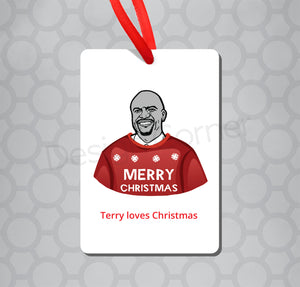 Magnet ornament with illustration of Brooklyn Nine Nine Terry with caption: Terry Loves Christmas