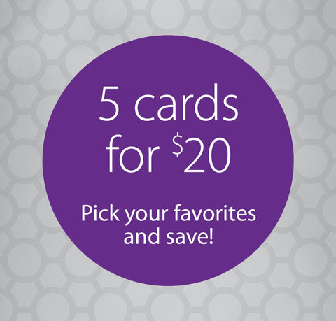 Graphic that says 5 cards for $20. Pick your favourites and save!