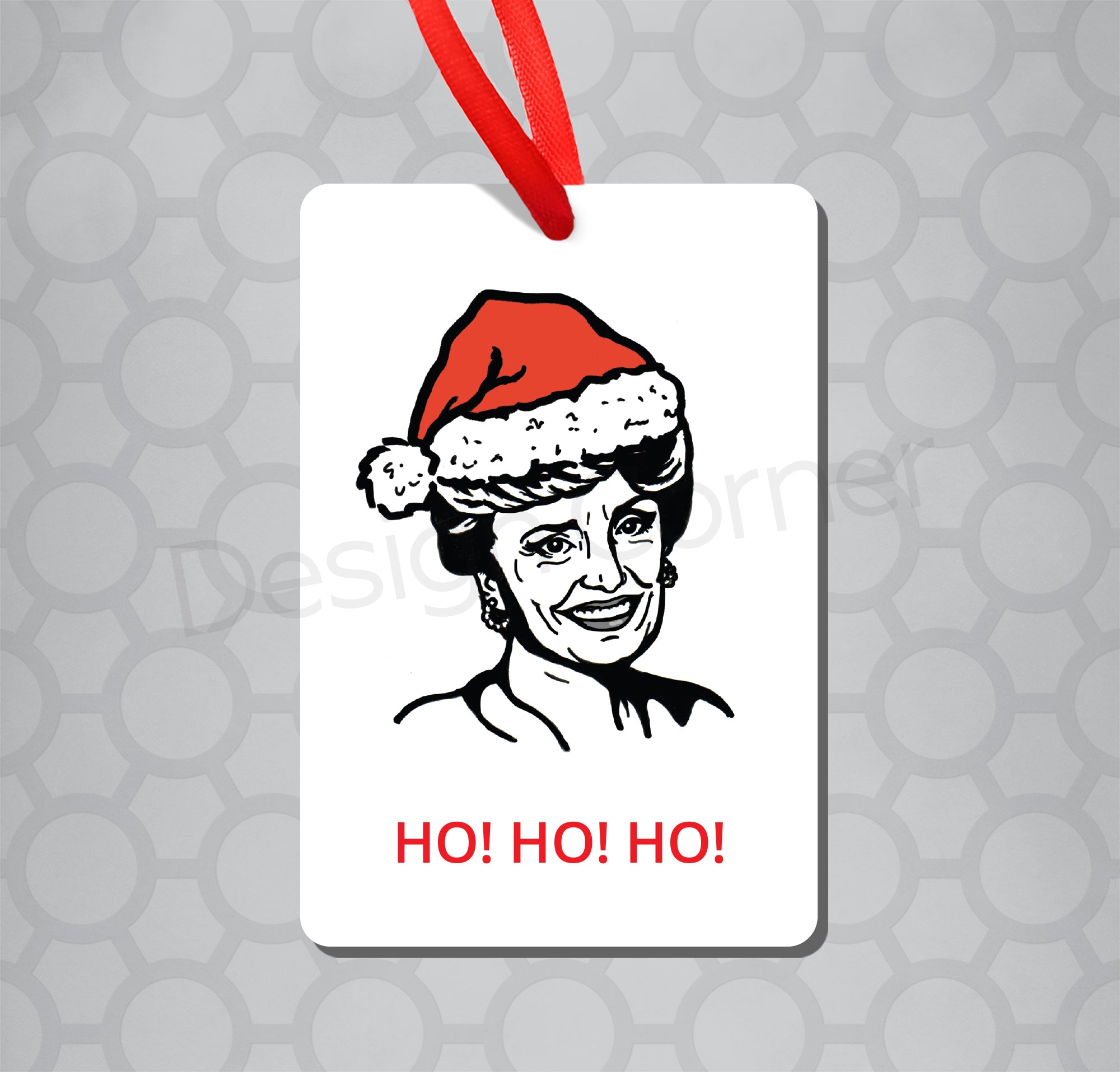 Magnet ornament with illustration of Golden Girls Blanche with caption " HO HO HO"