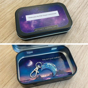 Matchbox Surprise Card Tin - I love you to the moon and back keychain