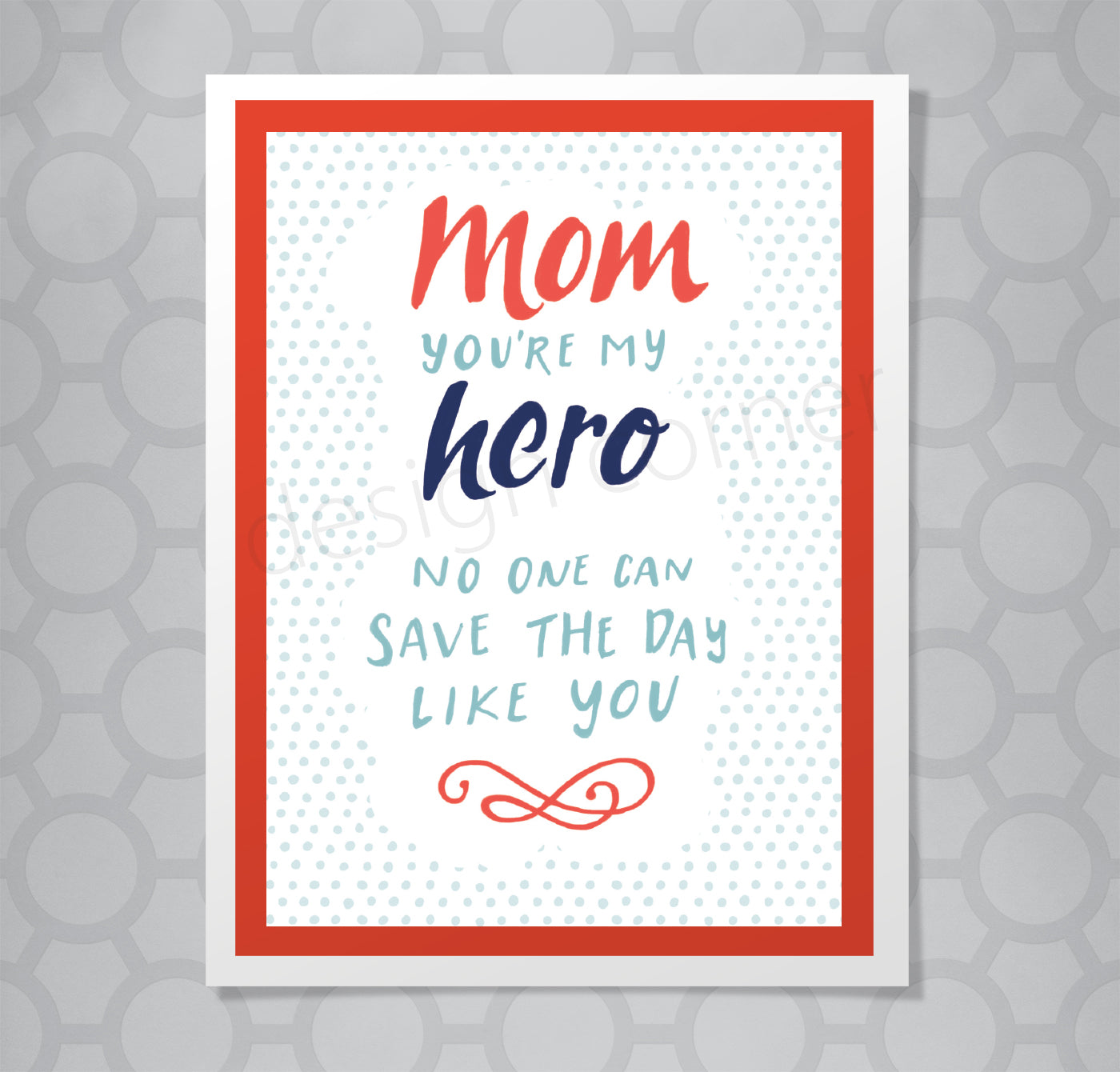 Mom Hero hand lettered card