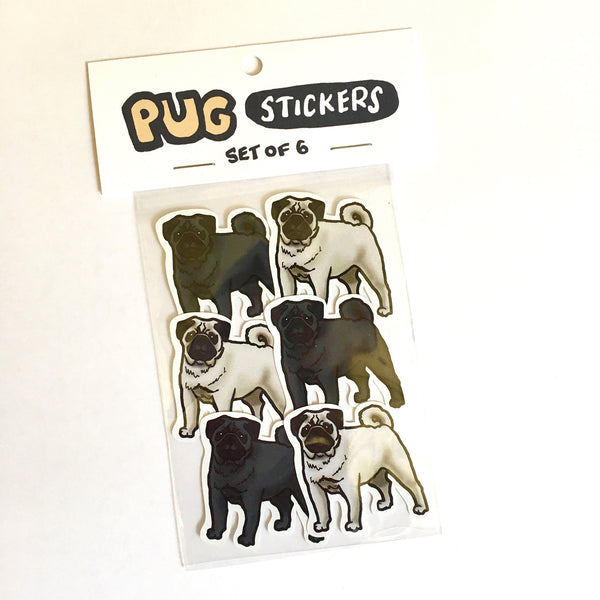 Pugs Die Cut Sticker 6 Pack