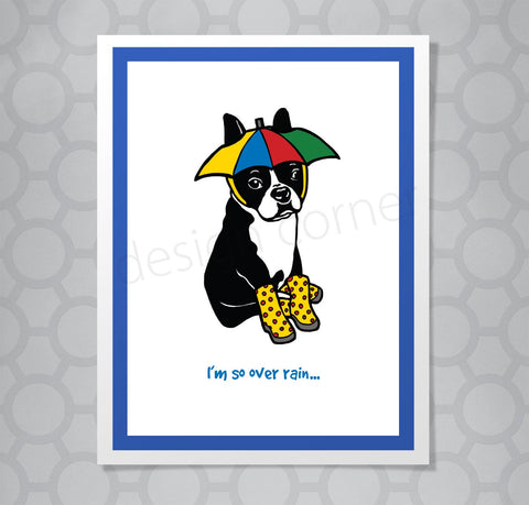 Mya the Boston Terrier Spring Rain Card