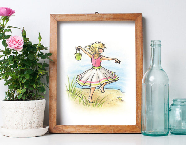 Beach Girl Illustrated watercolor print