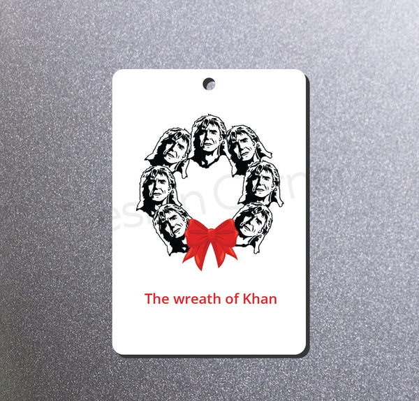 Illustration of Star Trek Khan heads in the shape of wreath with caption "The Wreath of Khan"