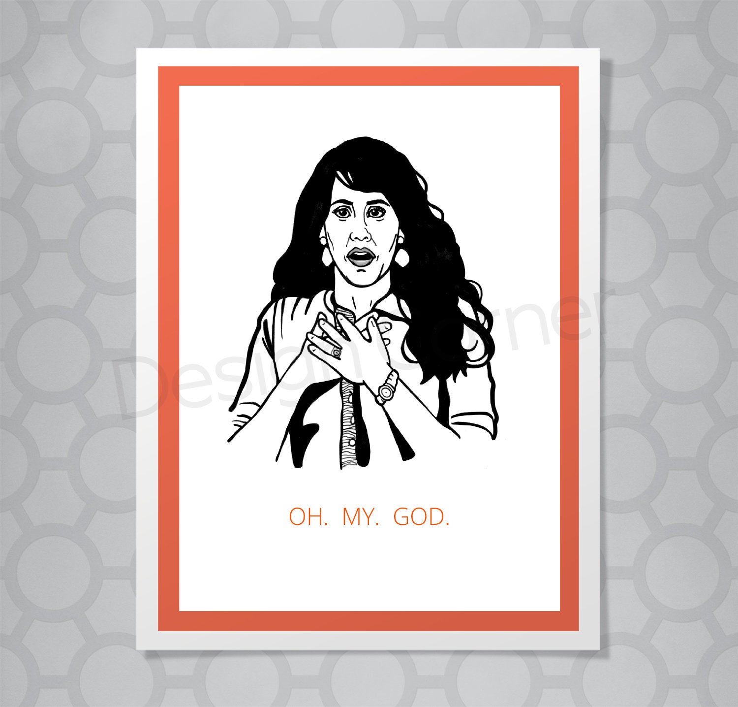Greeting card with illustration of Friends show janice. Caption says "Oh. My. God."