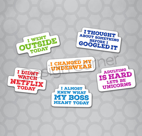 Adulting Die Cut Funny Stickers 6 Pack