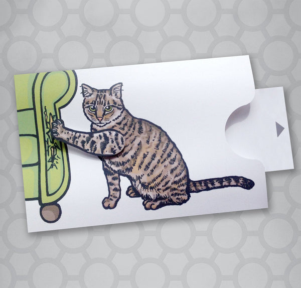 Cat Scratching Moveable Pull Tab Card