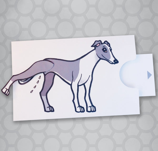 Greyhound Dog Moveable Leg Pull Tab Card