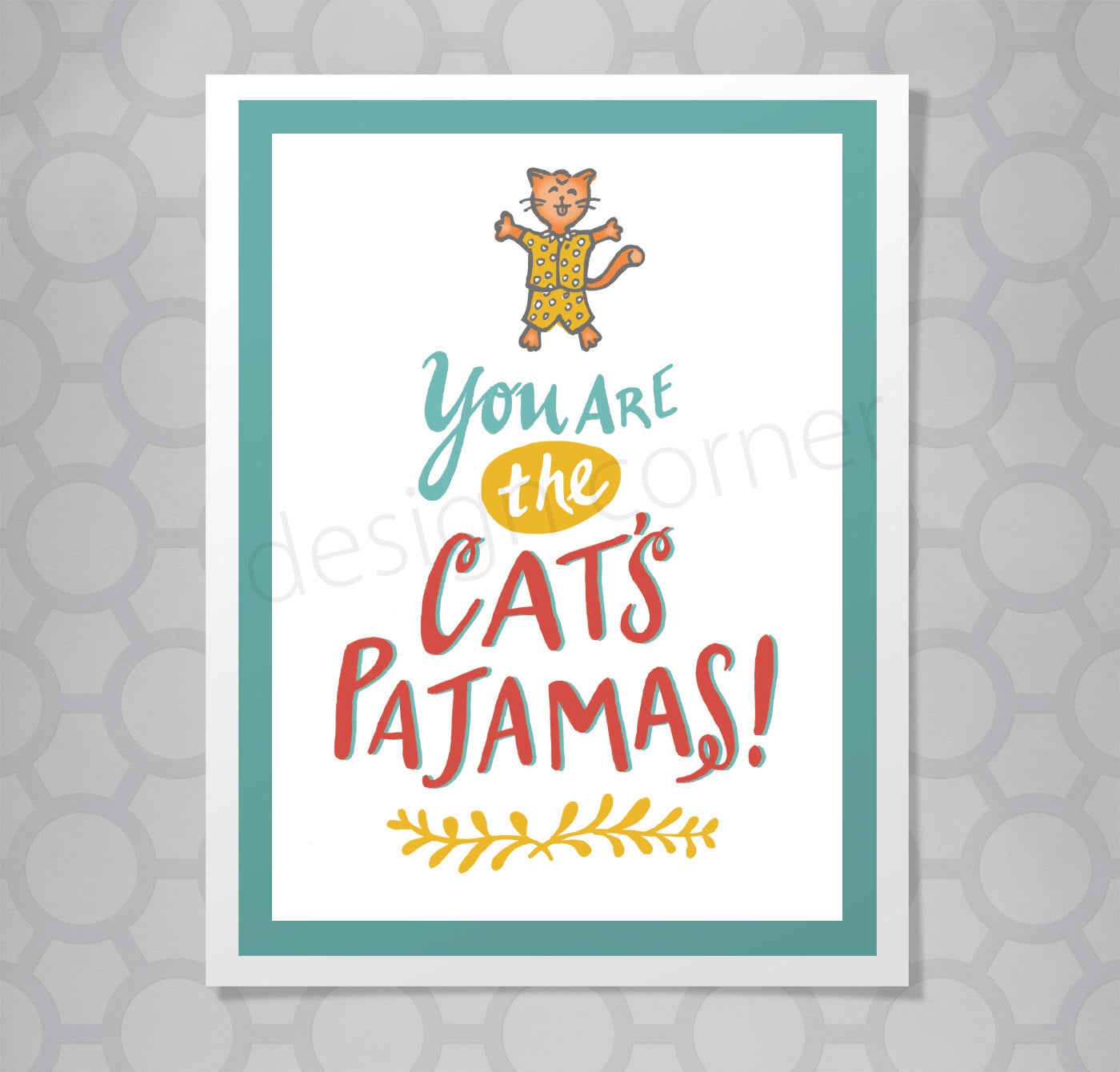 Cat's Pajamas  Hand Lettered Card