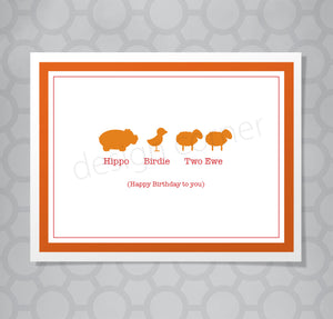 Hippo, bird, ewe Birthday Card